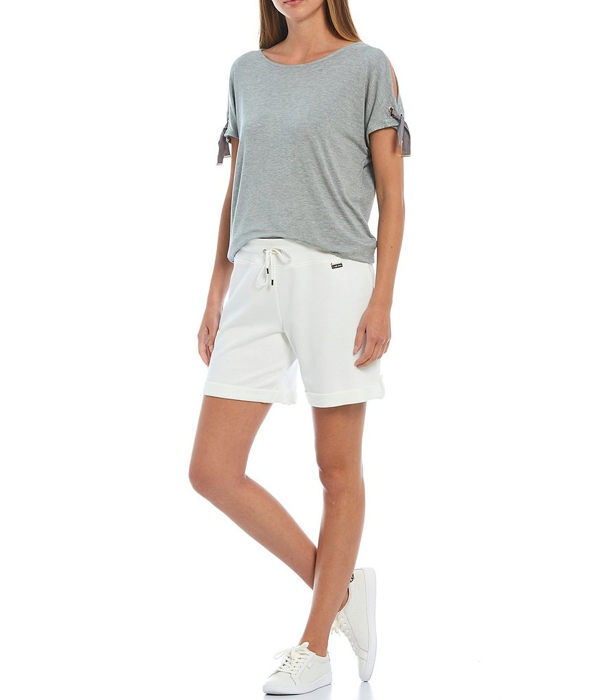 Marc New York Paperbag Waist Sueded Jersey Drawstring Shorts