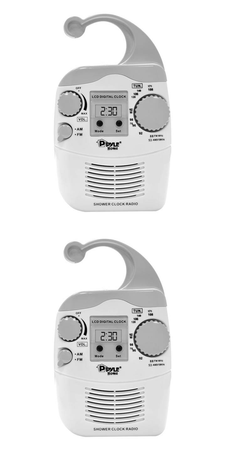 2) New Pyle PSR6 LCD Digital Hanging Waterproof AM/FM Shower Clock Radio White