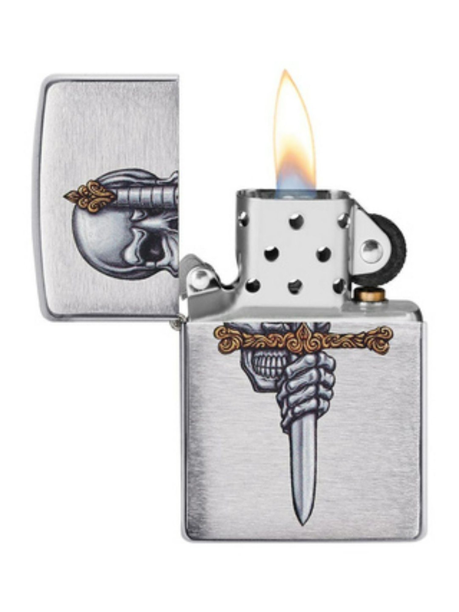 Zippo Silver Sword Skull Design Brass Pocket Lighter