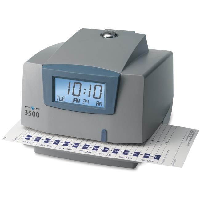 Pyramid Time Systems Model 3500 Multi-Purpose Time Clock and Document Stamp, includes 25 time cards, ribbon, 2 security keys and user guide, Made in the USA