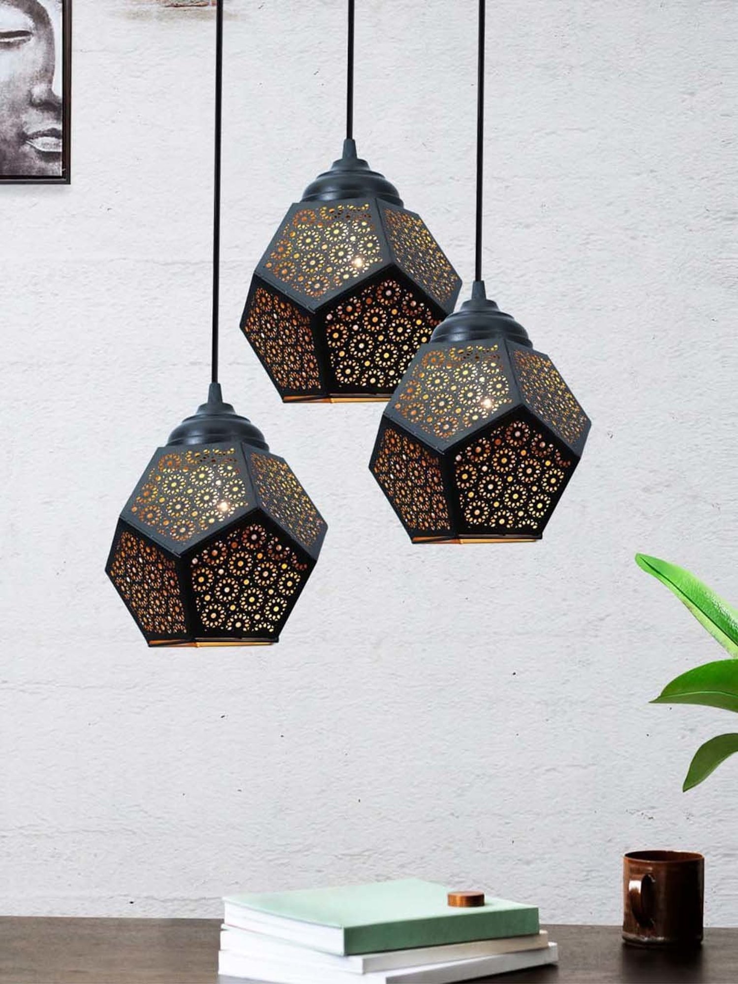 Homesake Black Metal 3-Lights Round Cluster Chandelier Crystal Do Decahedron Hanging Light