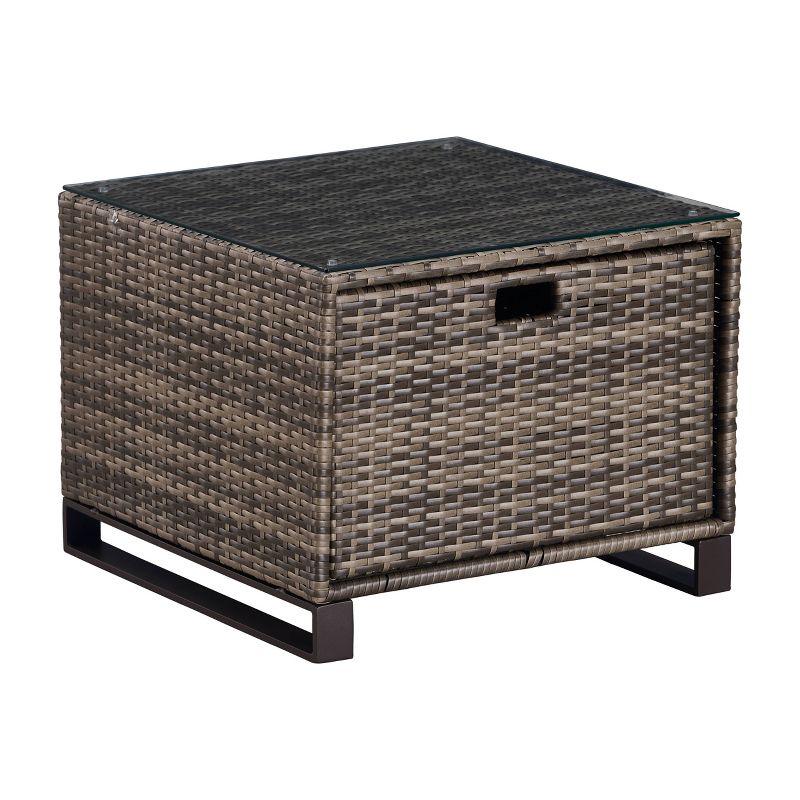 Oceanside Outdoor Side Table with Storage  - Gray Wicker - Finch
