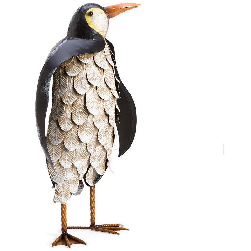 Wind & Weather Metal Feathered Penguin Statue - Looking right