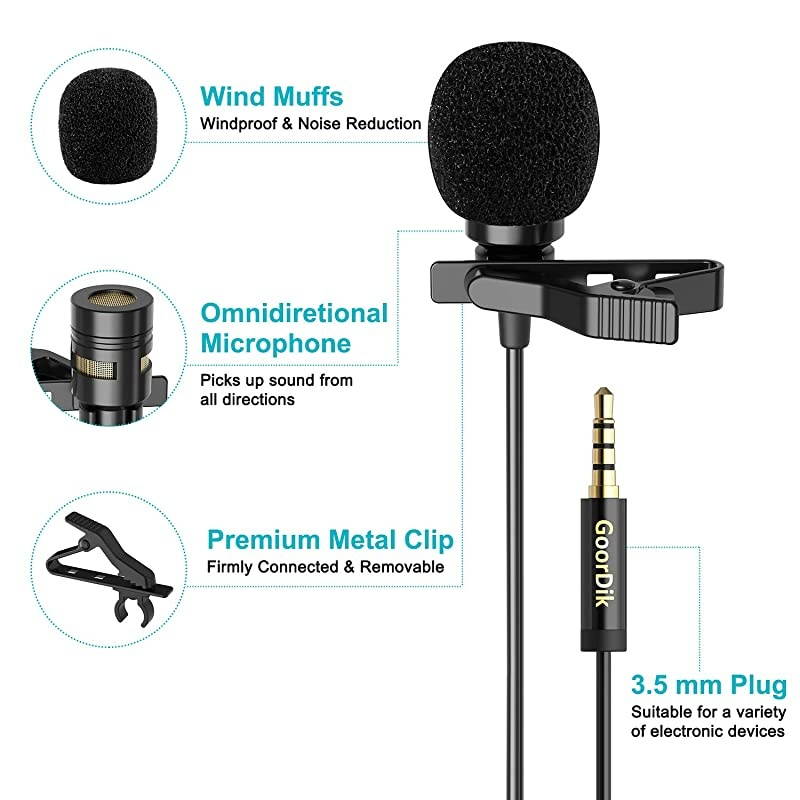 Professional Lavalier Lapel Microphone - Omnidirectional Condenser Mic with 16 feet Cable and with Easy Clip for YouTube/Interview/Video