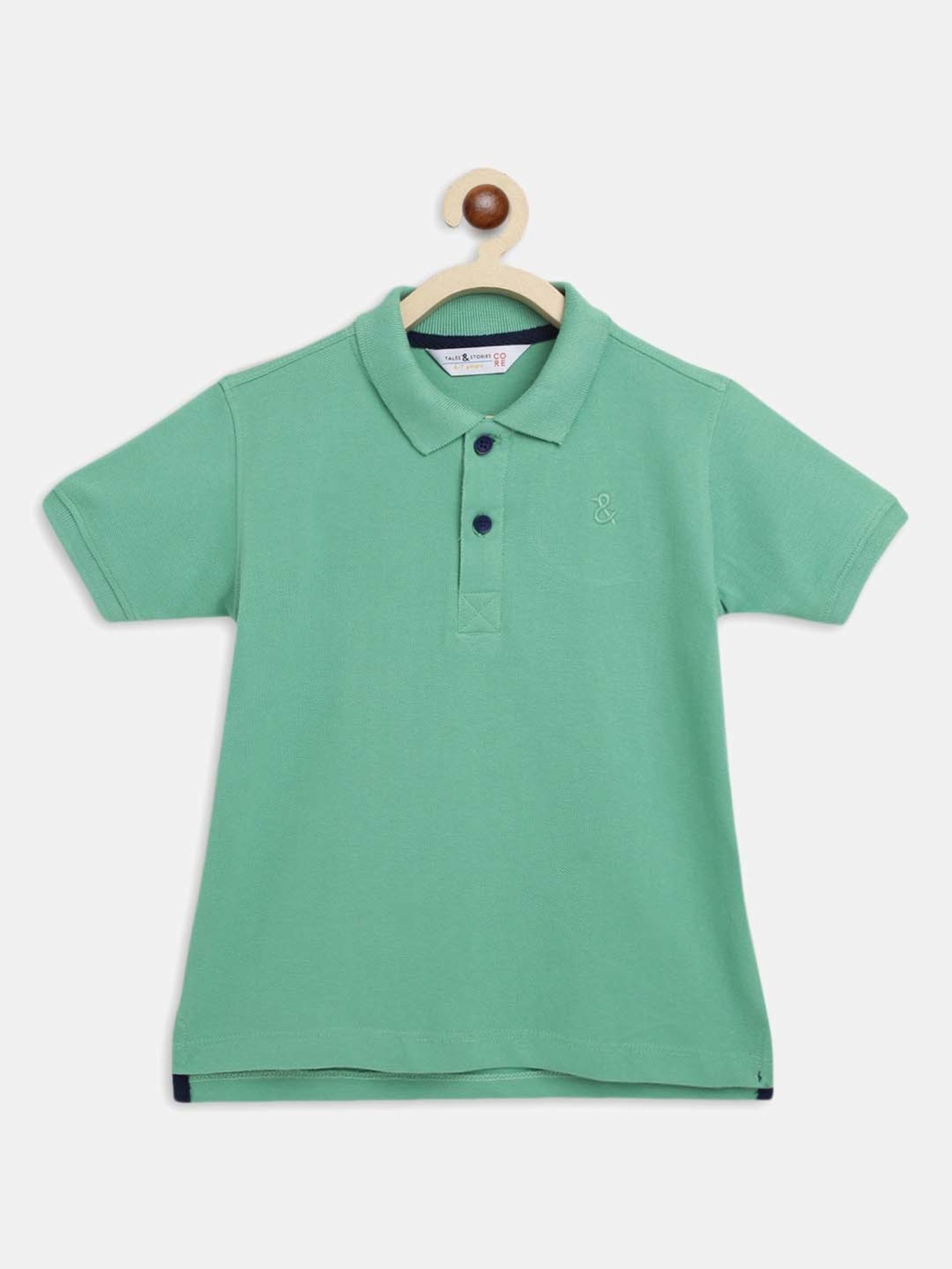 Tales & Stories Kids Green Cotton Regular Fit Polo T-Shirt