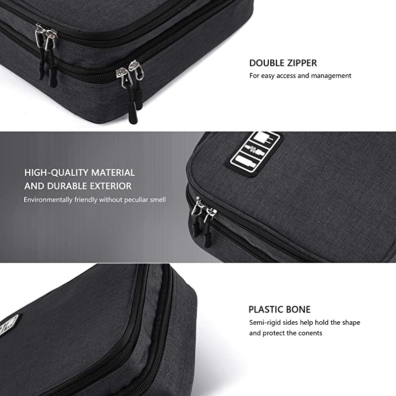 Electronics Organizer  Electronic Accessories Cable Organizer Bag Double Layer Travel Cable Storage Bag for Cables Laptop Charger Tablet Up to 11 and MoreThick LargeAll Black