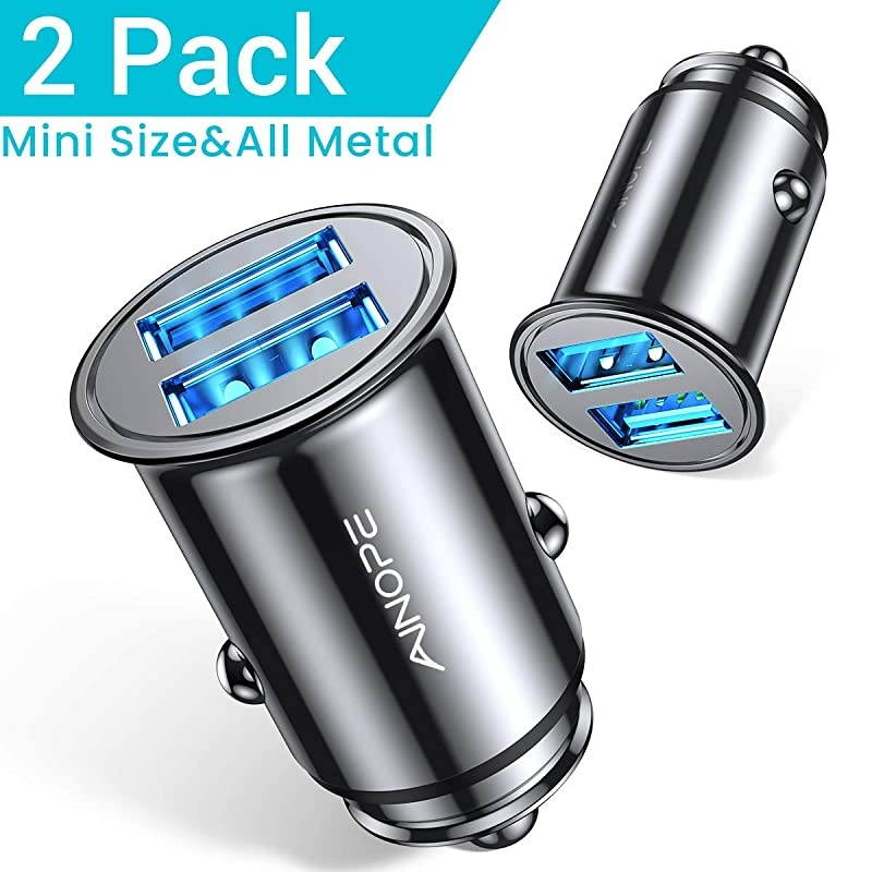 Cigarette Lighter USB Charger, All Metal Mini Car Charger Adapter 4.8A Fast USB Car Charger 2 Port Flush Fit Compatible with iPhone 12/11pro/x/7/6s, iPad Air 2/Mini 3, Galaxy S10/S9/S8-Black