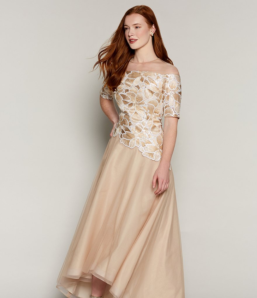 Adrianna Papell Sequin Embroidered Bodice Tulle Ball Gown