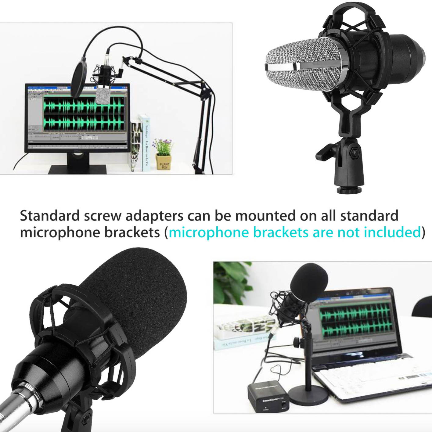 Condenser Microphone Kit Studio Pro Audio Recording Mic W/ Arm Stand Shock Mount