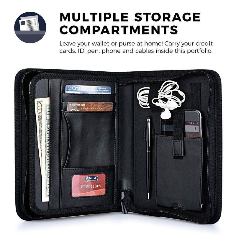 Cooper BIZMATE Padfolio Organizer case for 7" - 8" inch Tablets | Business Executive Tablet Portfolio with A5 Notepad Paper Pad | Journal Notebook Folio, Pen Holder, Card Pockets, YKK Zipper (Black)