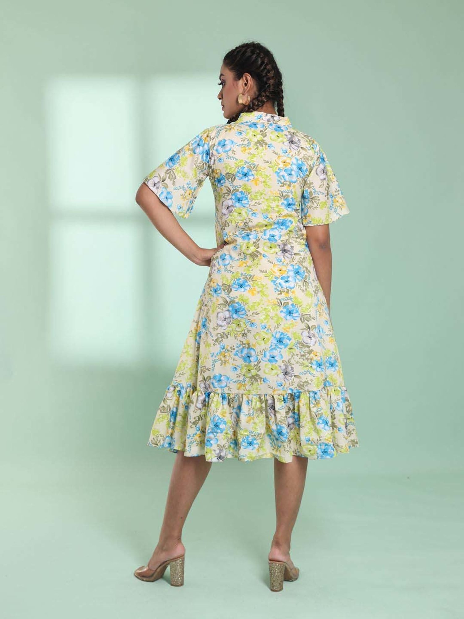 CHARUKRITI Beige Printed A-Line Dress