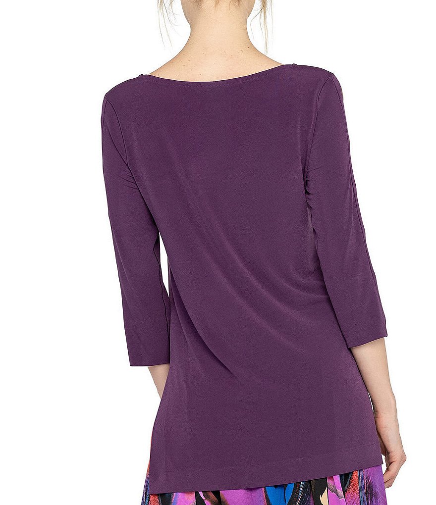 Eva Varro Knit Jersey Grommet Trim 3/4 Sleeve Boat Neck Tunic