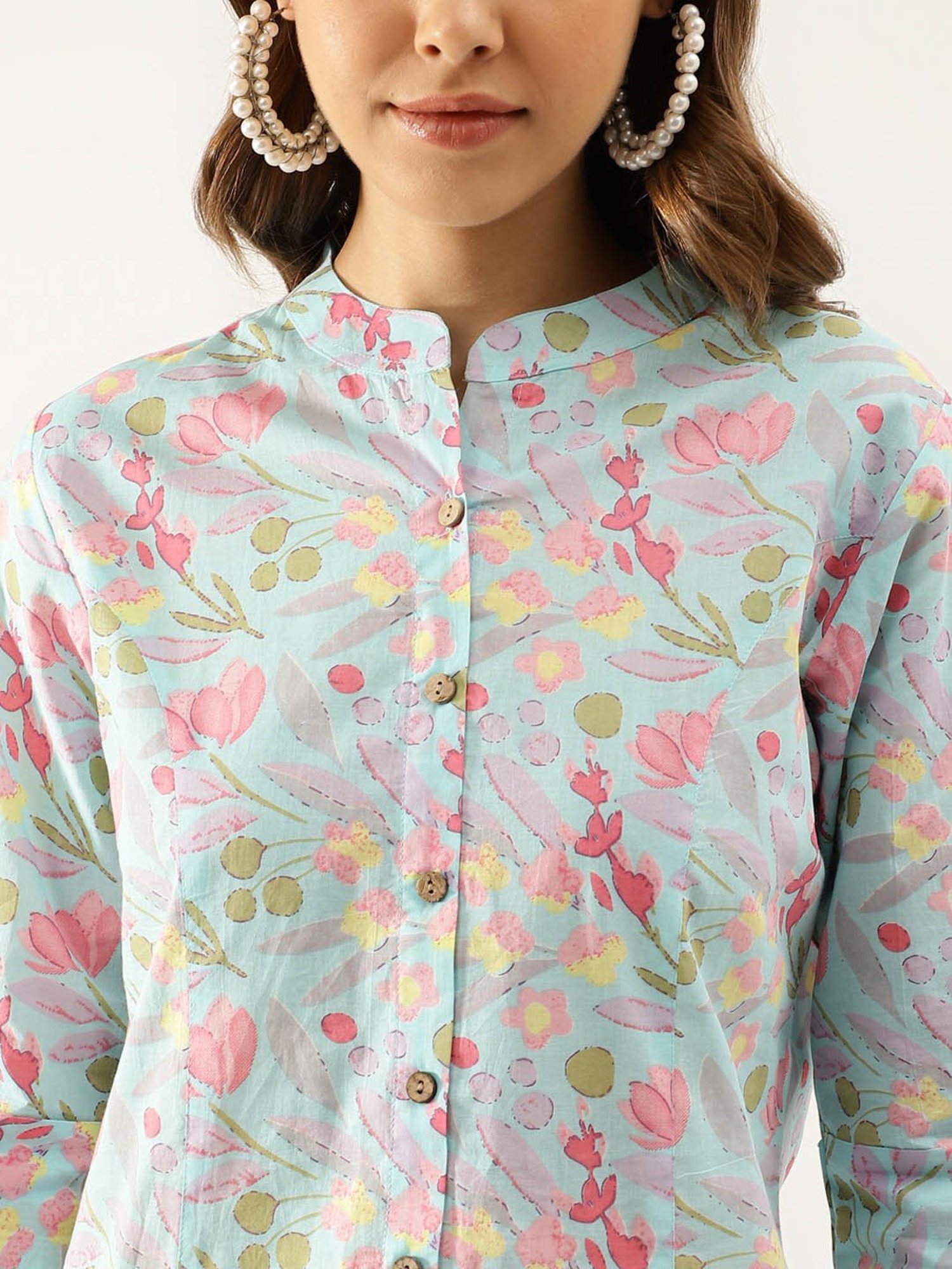 Divena Sky Blue Printed Top