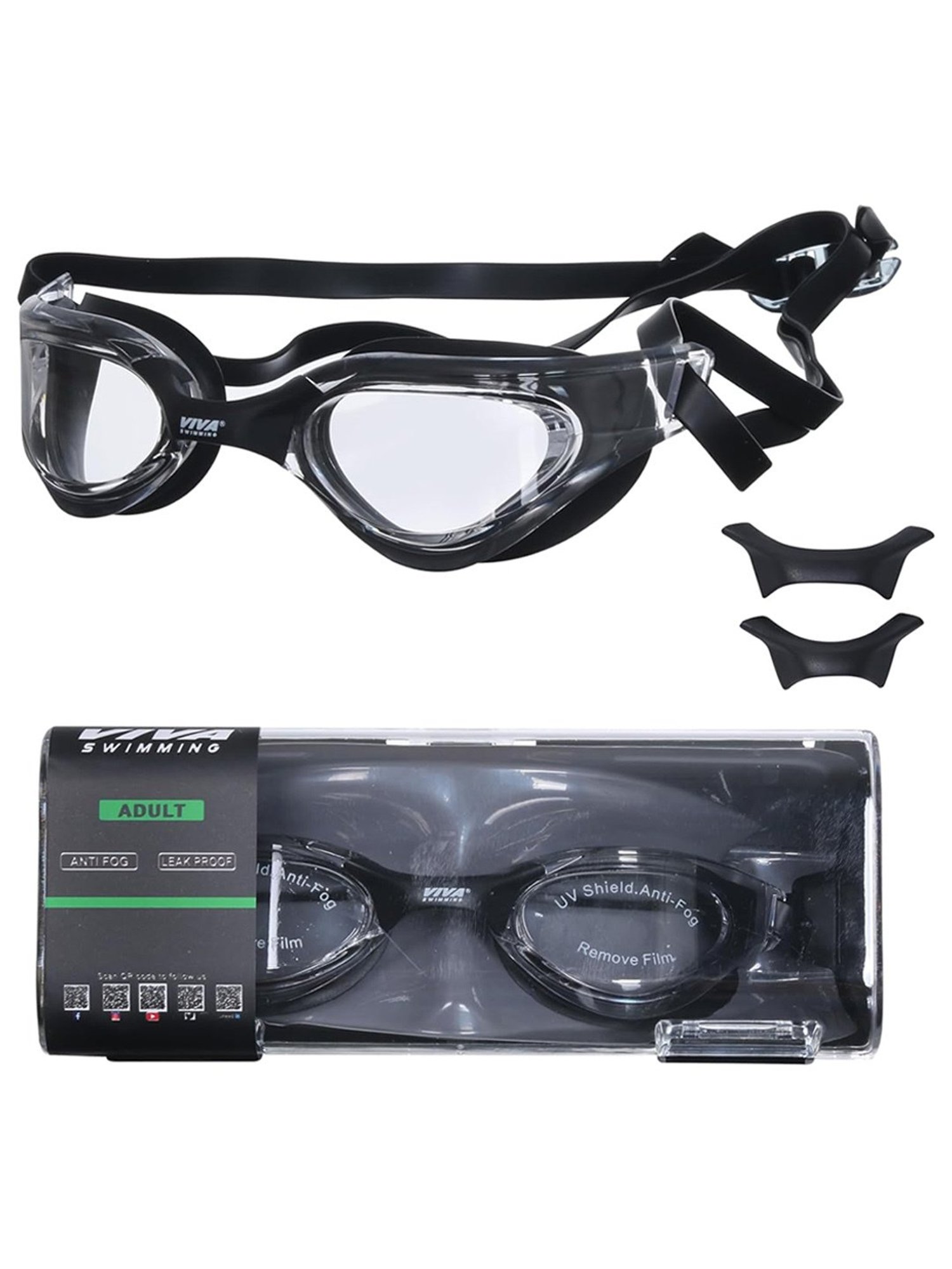 Viva Swimming Gravity Two Piece Professional Goggle with Addiional Nose Bridge (Black)