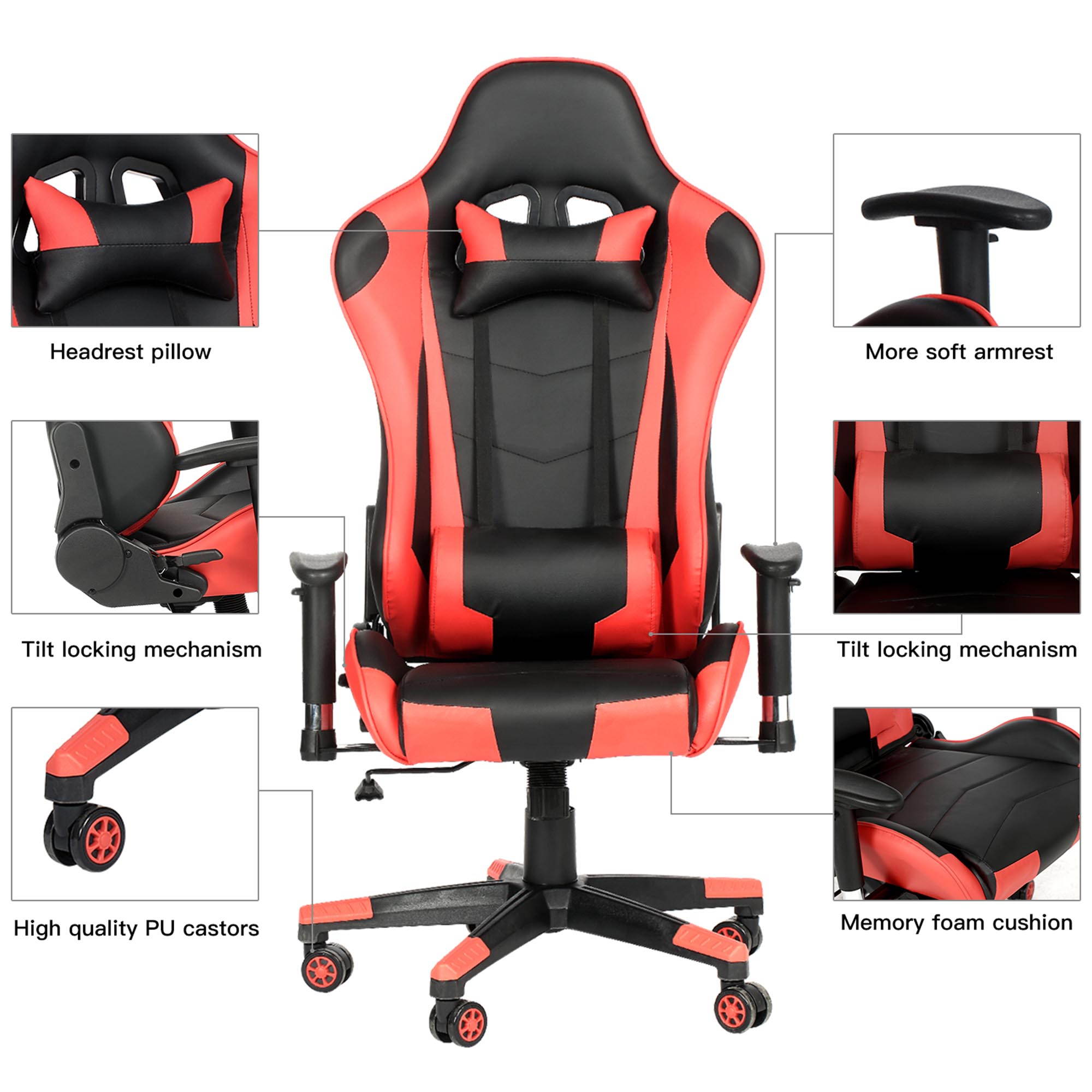 Gaming Chair Racing Office Chair Adjustable High Back Chair with Headrest and Lumbar Cushion