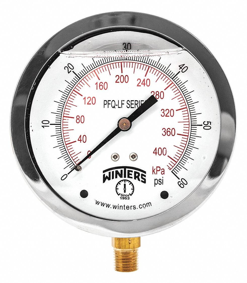 Winters 4" Lead Free Pressure Gauge, 0 to 60 psi   PFQ710LF
