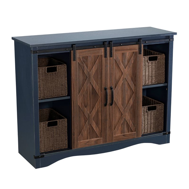 47" Barn Door Storage Accent Cabinet Navy - Home Essentials