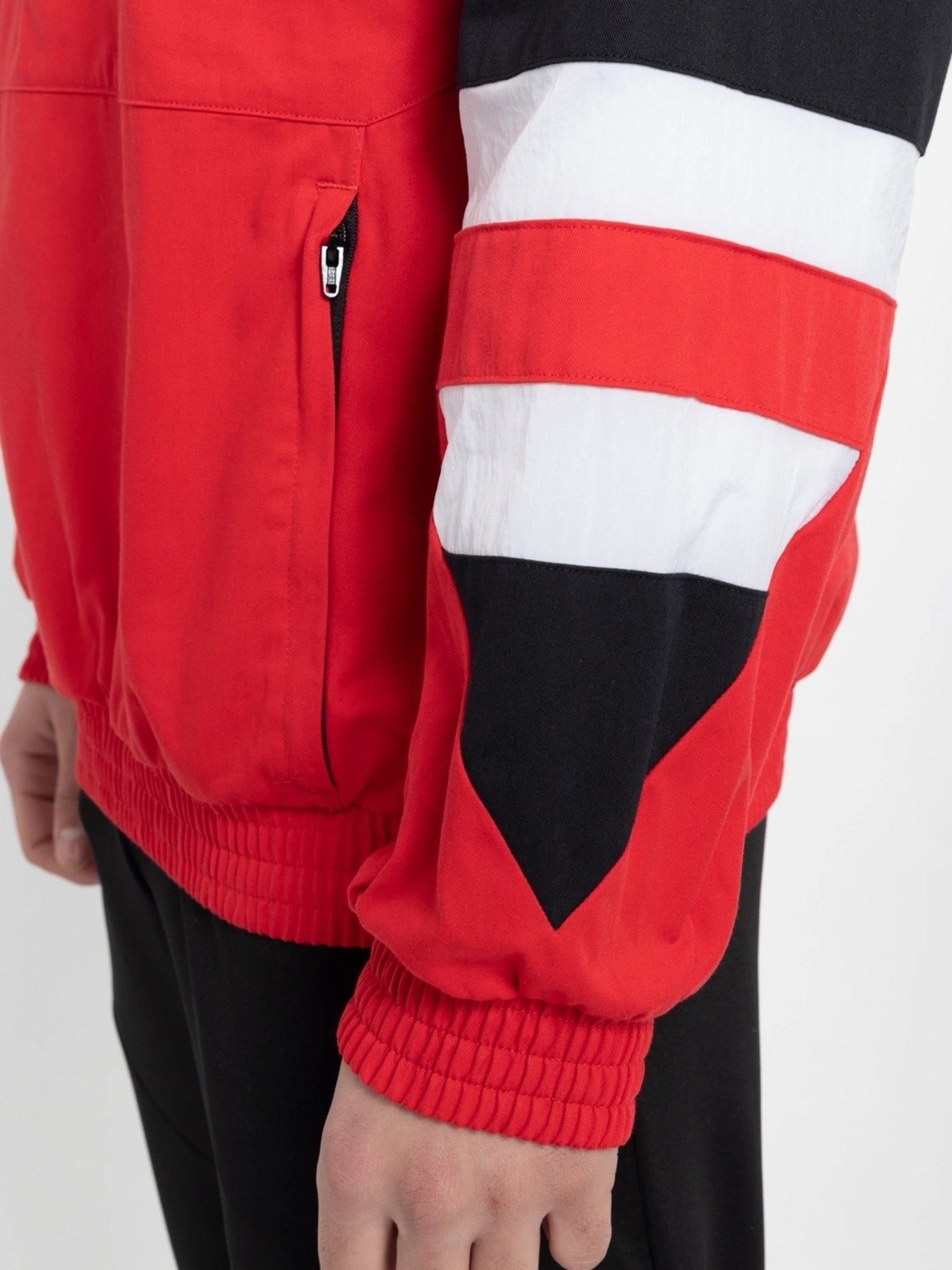 Adidas Red Cotton Loose Fit Colour Block Sports Jacket