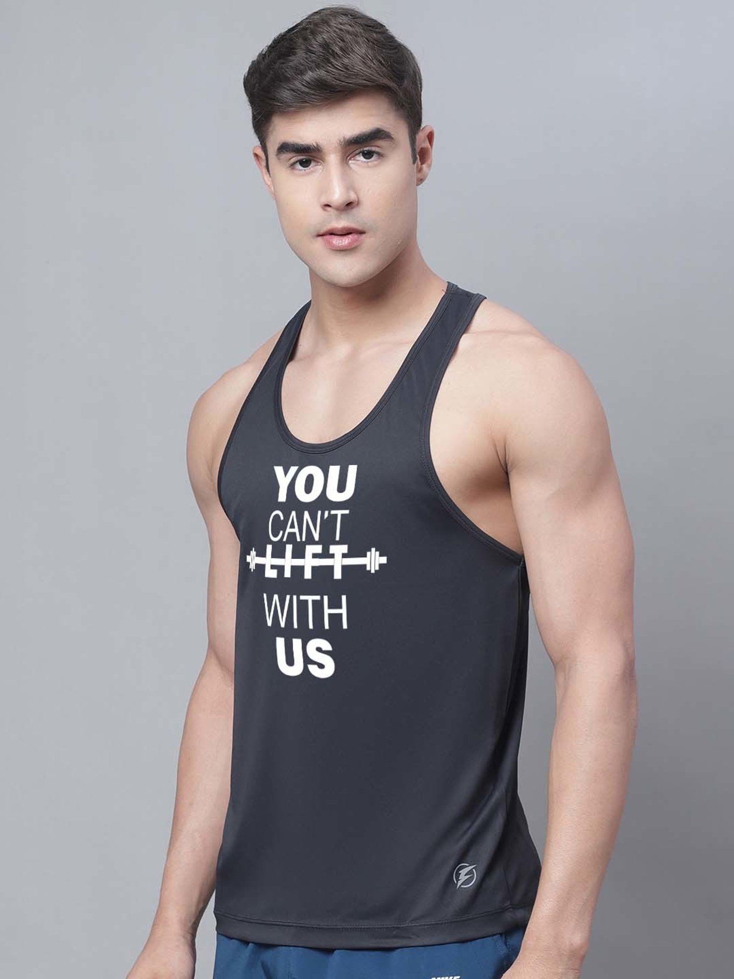Friskers Black Regular Fit Graphic Sports Vest