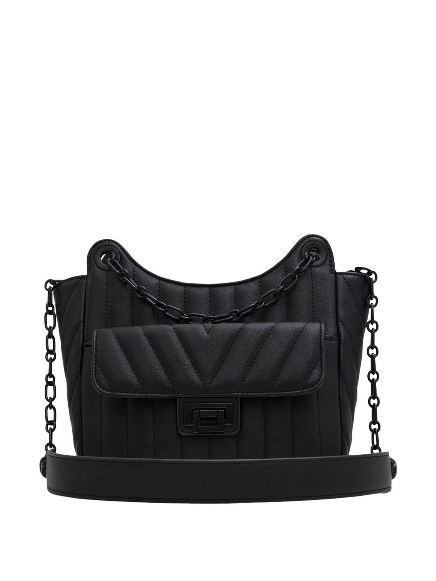 Call It Spring Black Textured Medium Sling Handbag