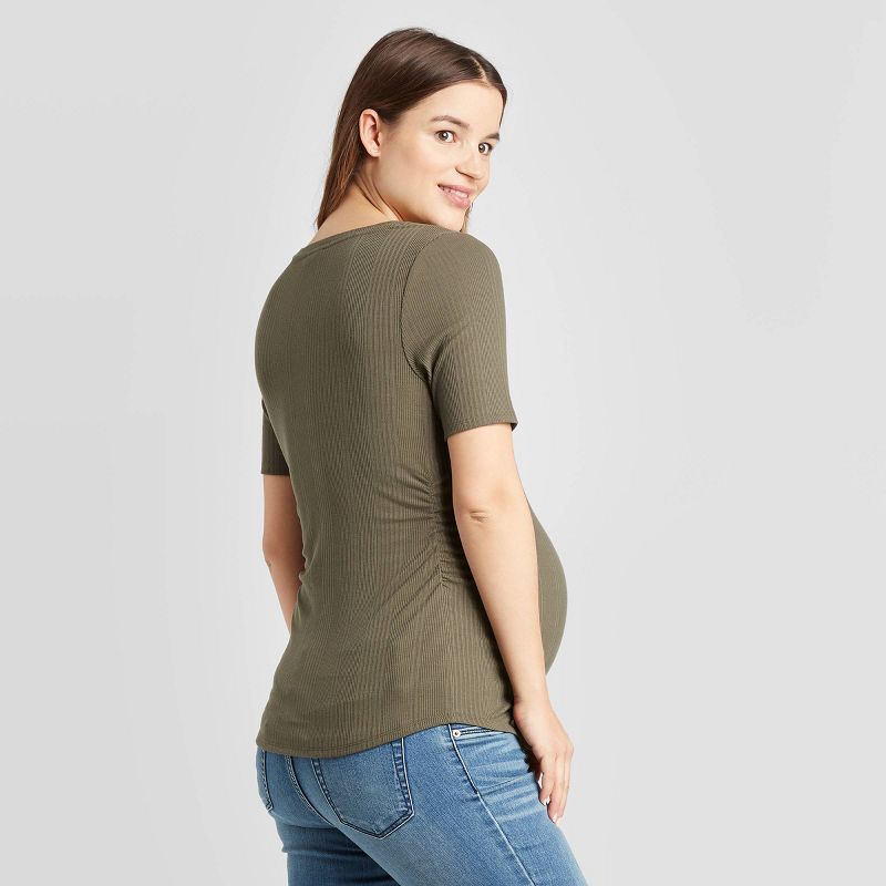 Maternity Elbow Sleeve V-Neck Textured Rib T-Shirt - Isabel Maternity by Ingrid & Isabel™ Olive S