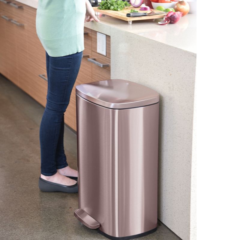 iTouchless SoftStep Step Pedal Kitchen Trash Can with AbsorbX Odor Filter and Removable Inner Bucket 13.2 Gallon Rose Gold Stainless Steel