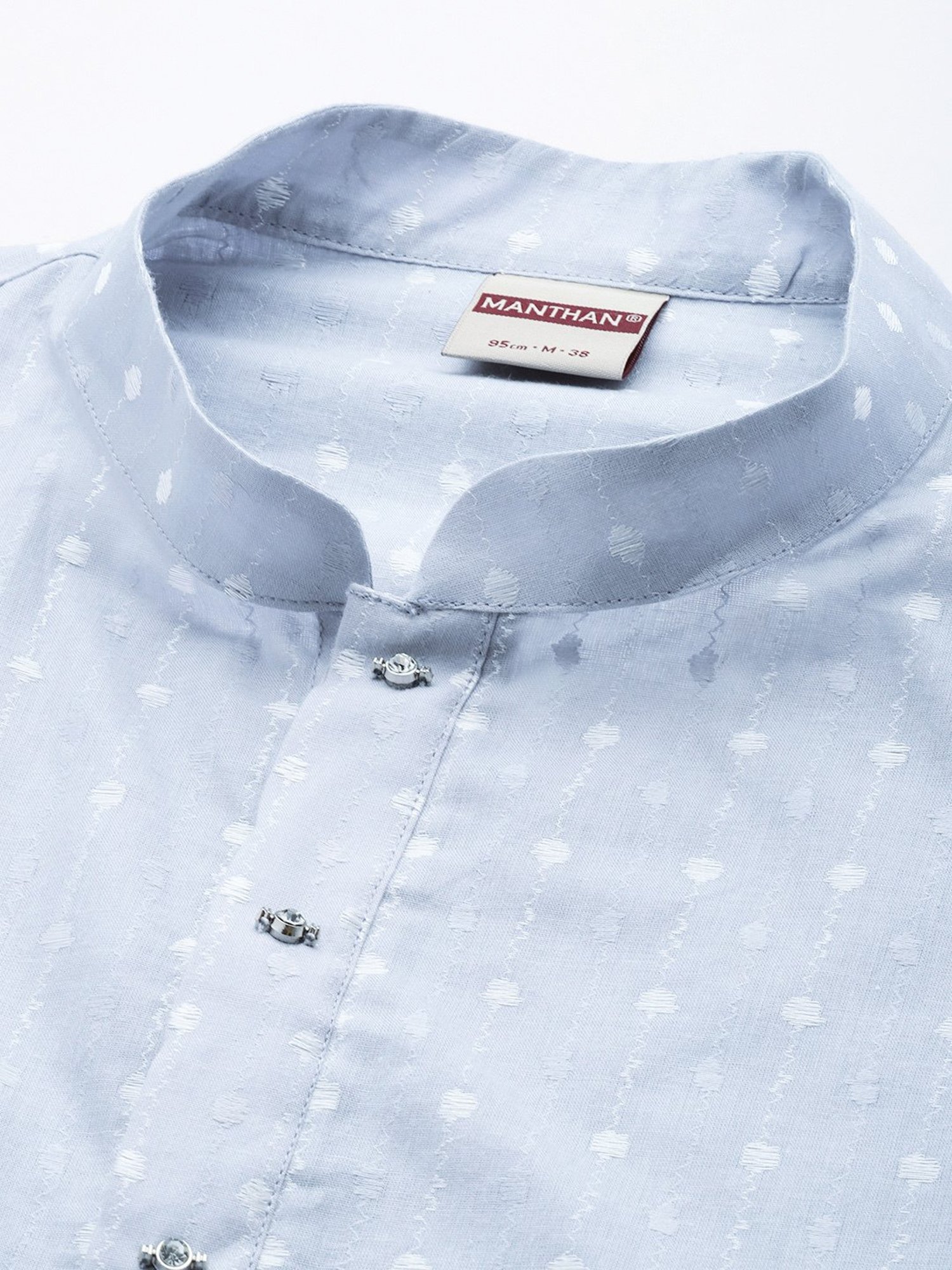 Manthan Slate Grey & White Regular Fit Self Design Kurta & Pyjamas Set