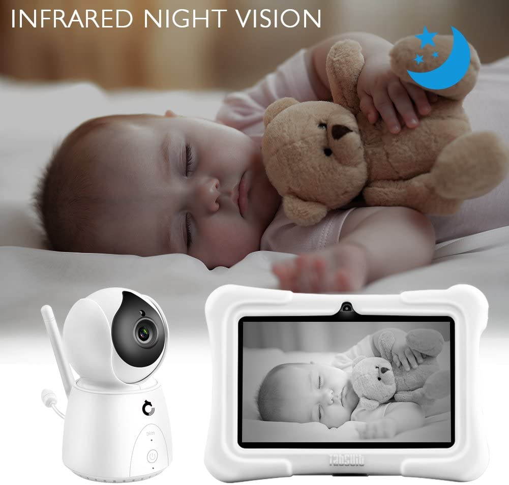 Dragon Touch FUTURE 1 720P Baby Monitor with 7 Inch IPS LCD Touch Screen Tablet, Digital Camera, Temperature Monitoring, Remote Camera Pan-Tilt-Zoom, Lullaby, Night Vision, Two Way Audio and Recording