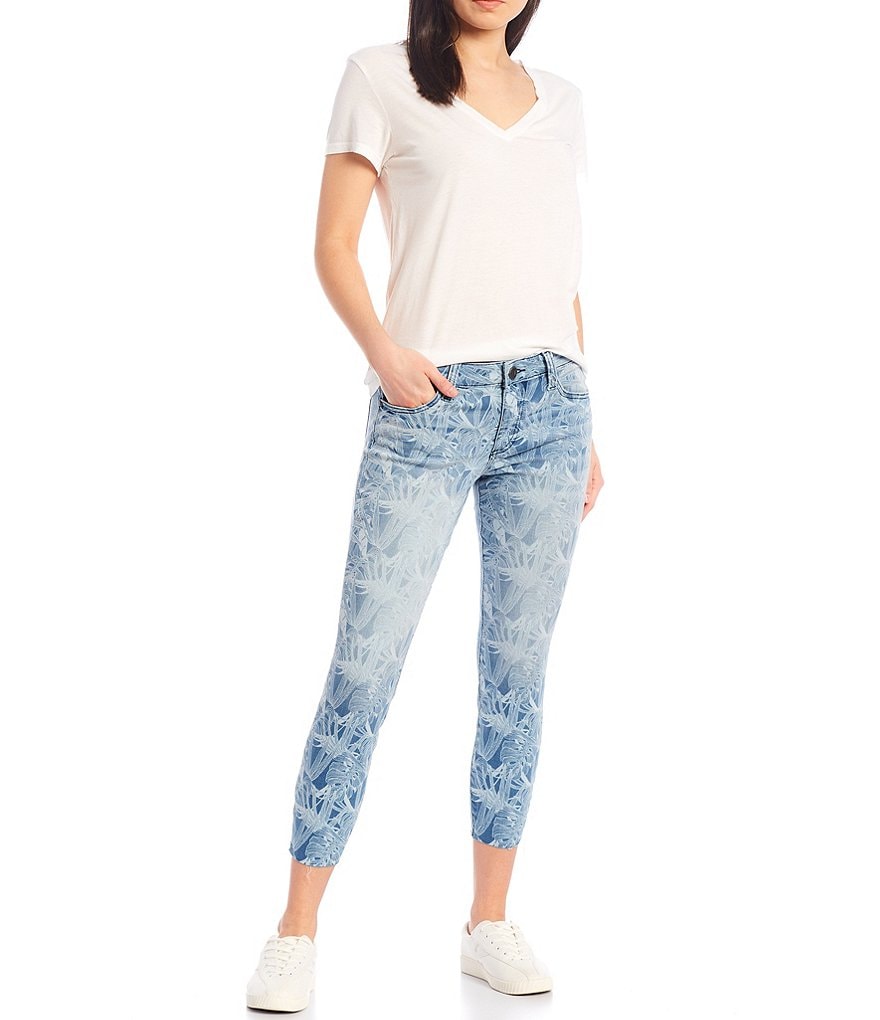KUT from the Kloth Connie Floral Print Raw Hem Skinny Crop Jeans