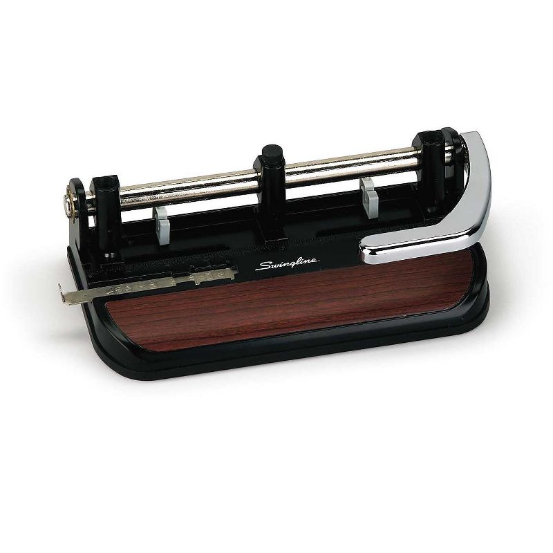 Swingline 40-Sheet Heavy-Duty Lever Action 2-to-7-Hole Punch 11/32" Hole Black/Woodgrain 74400