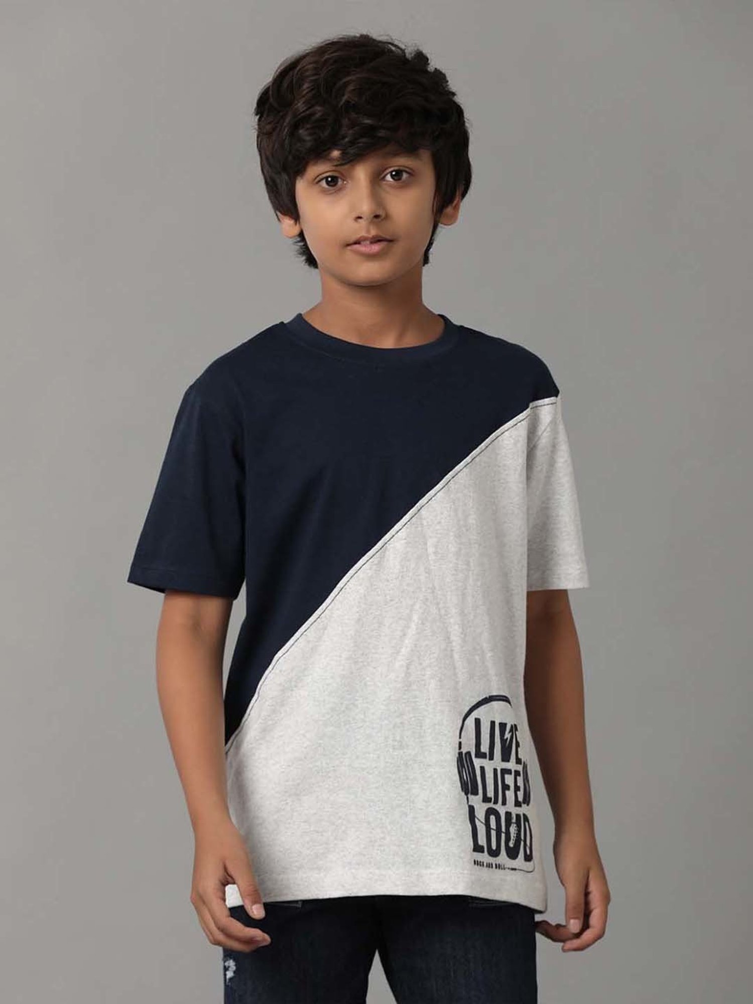Under Fourteen Only Kids Navy & White Cotton Printed T-Shirt
