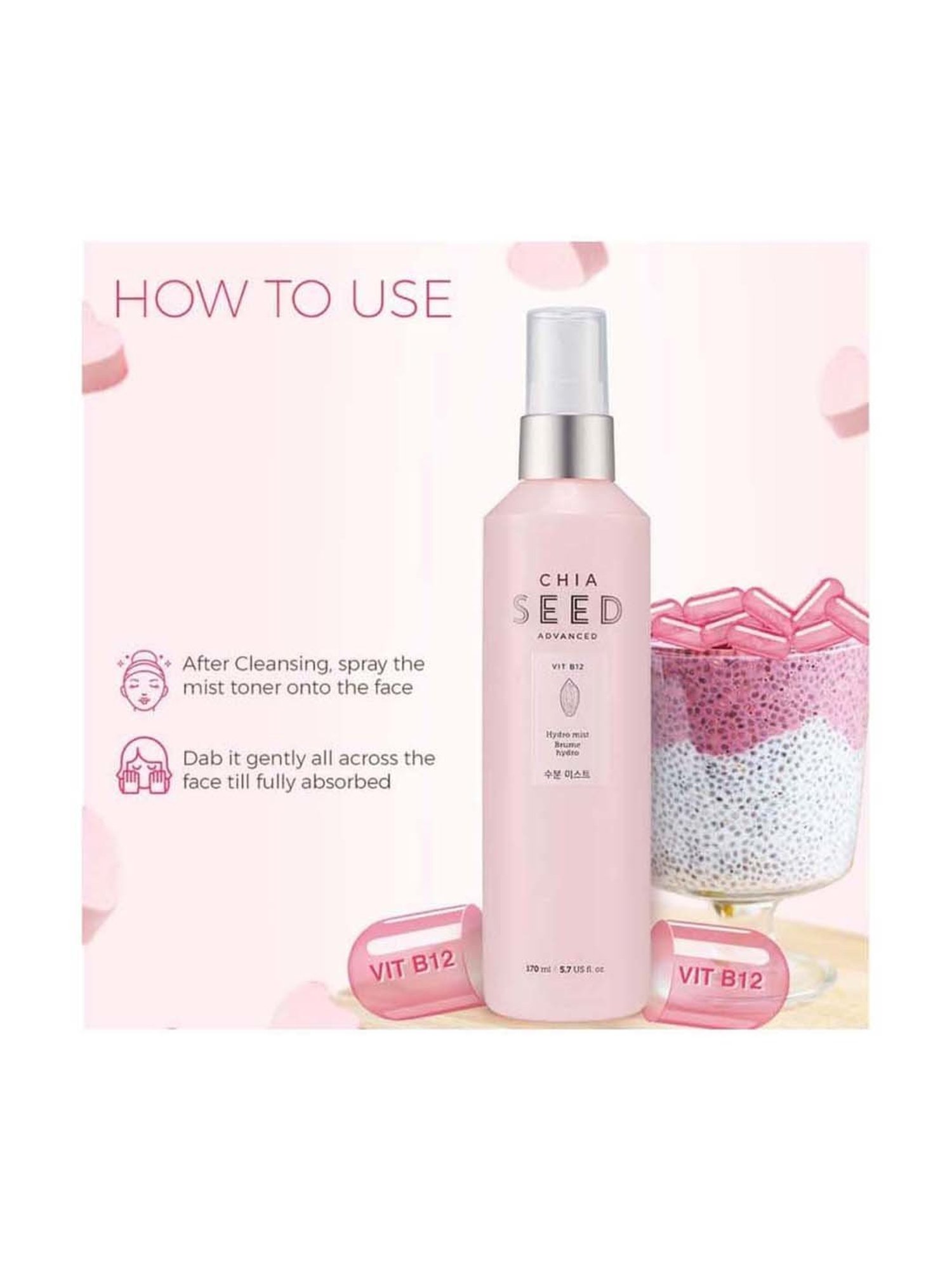 The Face Shop Hydro Mist with Vitamin B12 & Chia Seeds for 24Hr Hydration - 165 ml