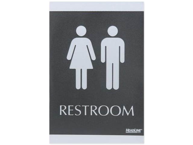 U.S. Stamp & Sign ADA Signs "RESTROOM" Adhesive 6"x9" Silver/Black 4249