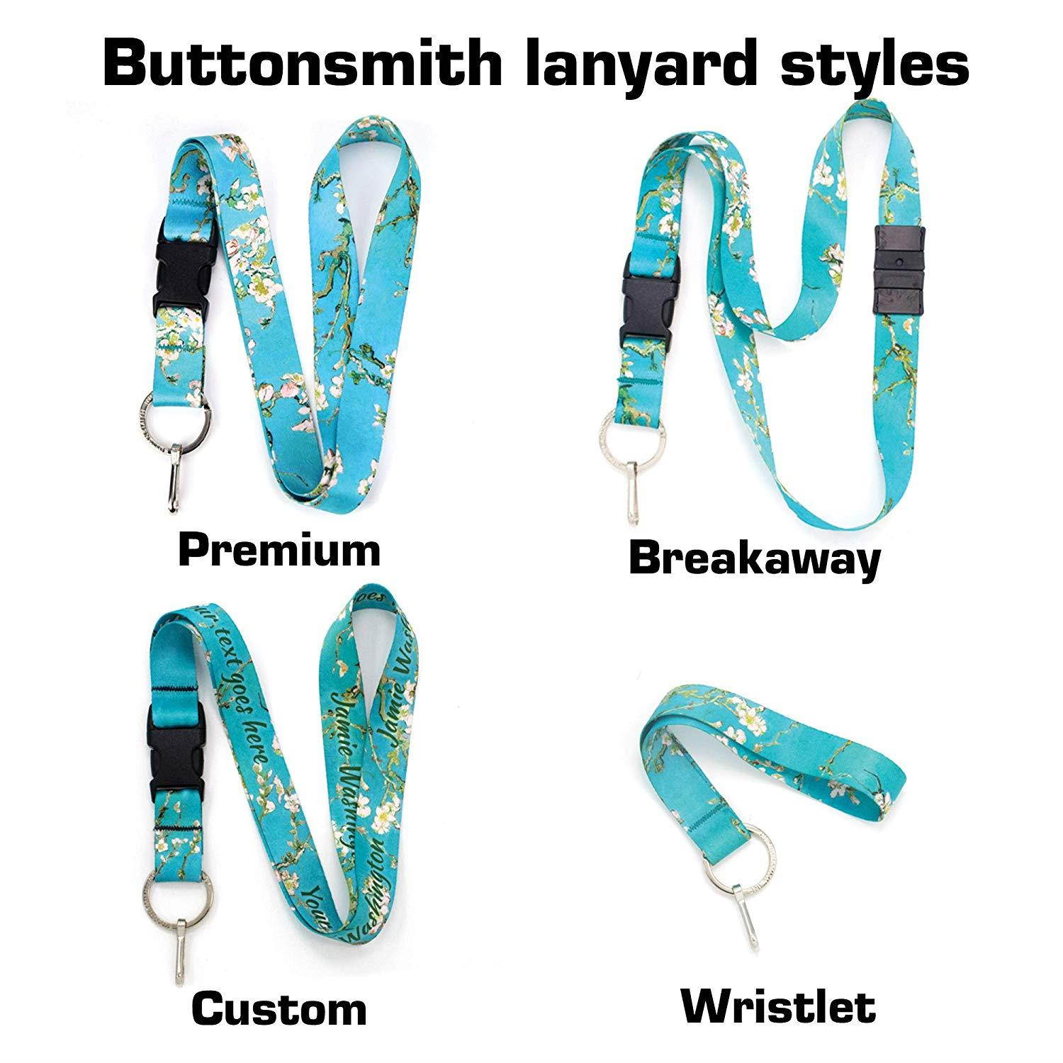 Buttonsmith Van Gogh Almond Blossoms Premium Wristlet - Flat Ring and Clip - Made in USA