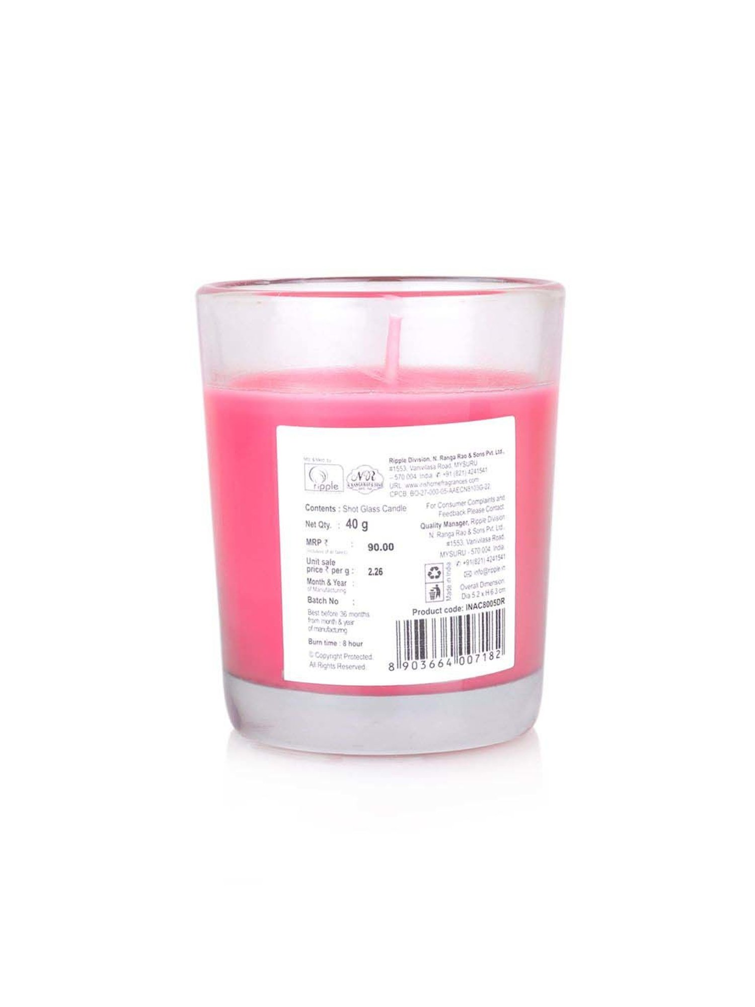 IRIS Pink Home Fragrances Damask Rose Shot Glass Candle - Set of 5