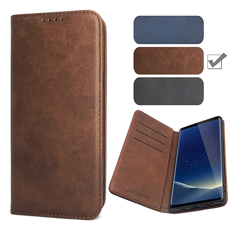 Samsung Galaxy S8 Case Cover Wallet Brown for Men Women  S8 Leather Flip Case with Magnetic Closure Card Holder Kickstand Business Style Full Body Protective Phone Case Cover for Galaxy S8