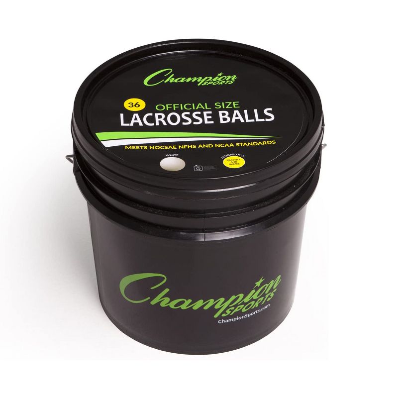 Champion Sports 36 Count Official Size Molded Rubber Lacrosse Lax Balls Bulk Bucket for Practice, Tournaments, and Camps, White