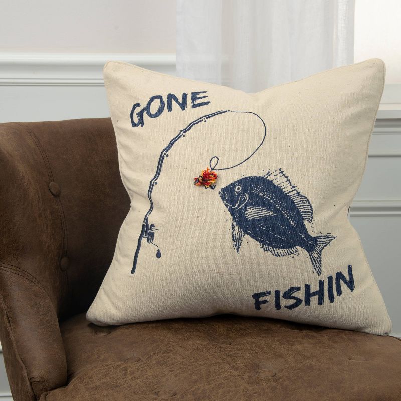20"x20" Gone Fishin Polyester Filled Throw Pillow Natural - Rizzy Home
