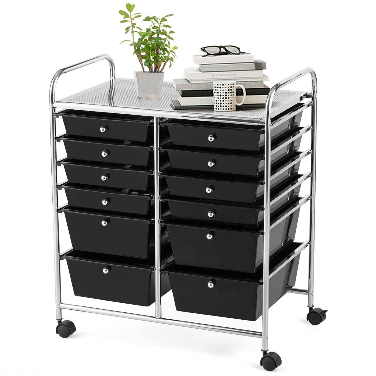 12 Drawers Rolling Cart Storage Scrapbook Paper Studio Organizer Bins Black