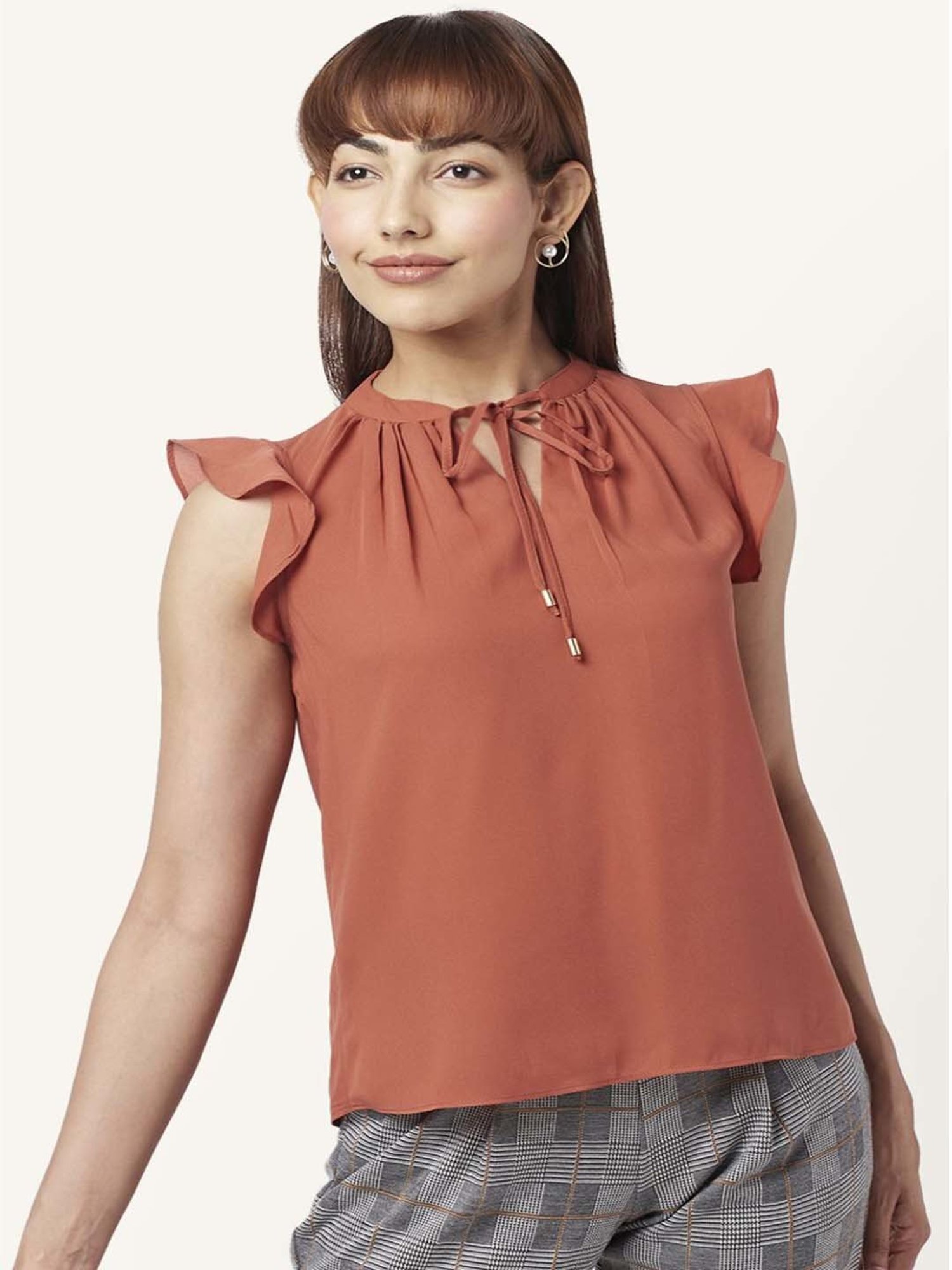 Annabelle by Pantaloons Rust Slim Fit Top