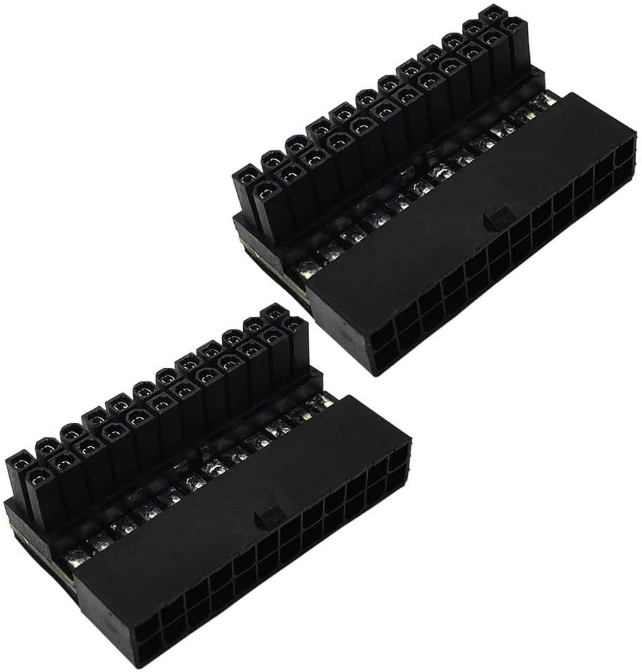 (2-Pack)  ATX 24 Pin Male to Female L Turn 90 Degree Right Angle Power Adapter Board for Desktop Motherboard PC Power Supply