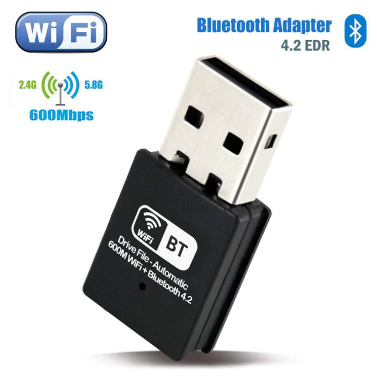 SAKOSE driver-free USB Bluetooth WiFi adapter AC 600Mbps, suitable for PC, wireless Wi-Fi dongle dual-band 2.4G / 5.8G with antenna support, Windows 10 / 8.1 / 7 / XP / Vista / Mac OS