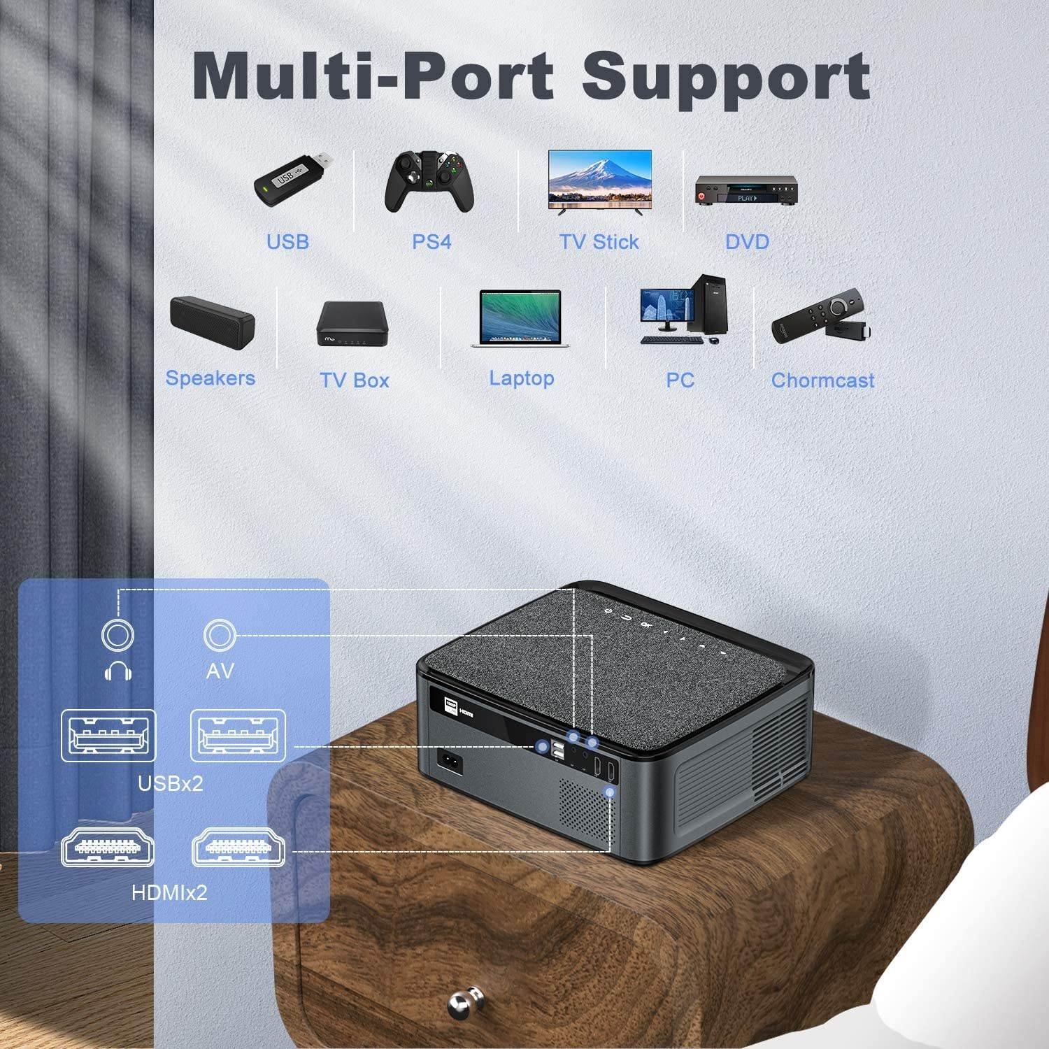 TOPTRO X1 WiFi Bluetooth Projector with Carrying Case, 8500L Full HD Wireless Portable Projector Native 1920x1080P, Support 4D Keystone/Zoom/4K, Home Theater Projector Compatible with Phone PC PS4 PPT