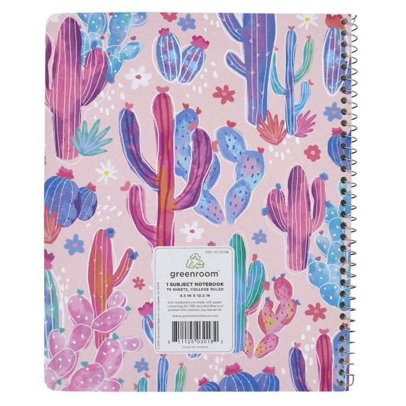Cactus 1 Subject College Ruled Spiral Notebook Pink - Greenroom