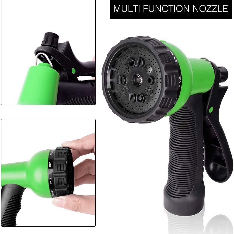 Specilite Heavy Duty 50 Foot Stainless Steel Metal Outdoor 10 Spray Pattern Nozzle Sprayer Garden Watering Hose, Green