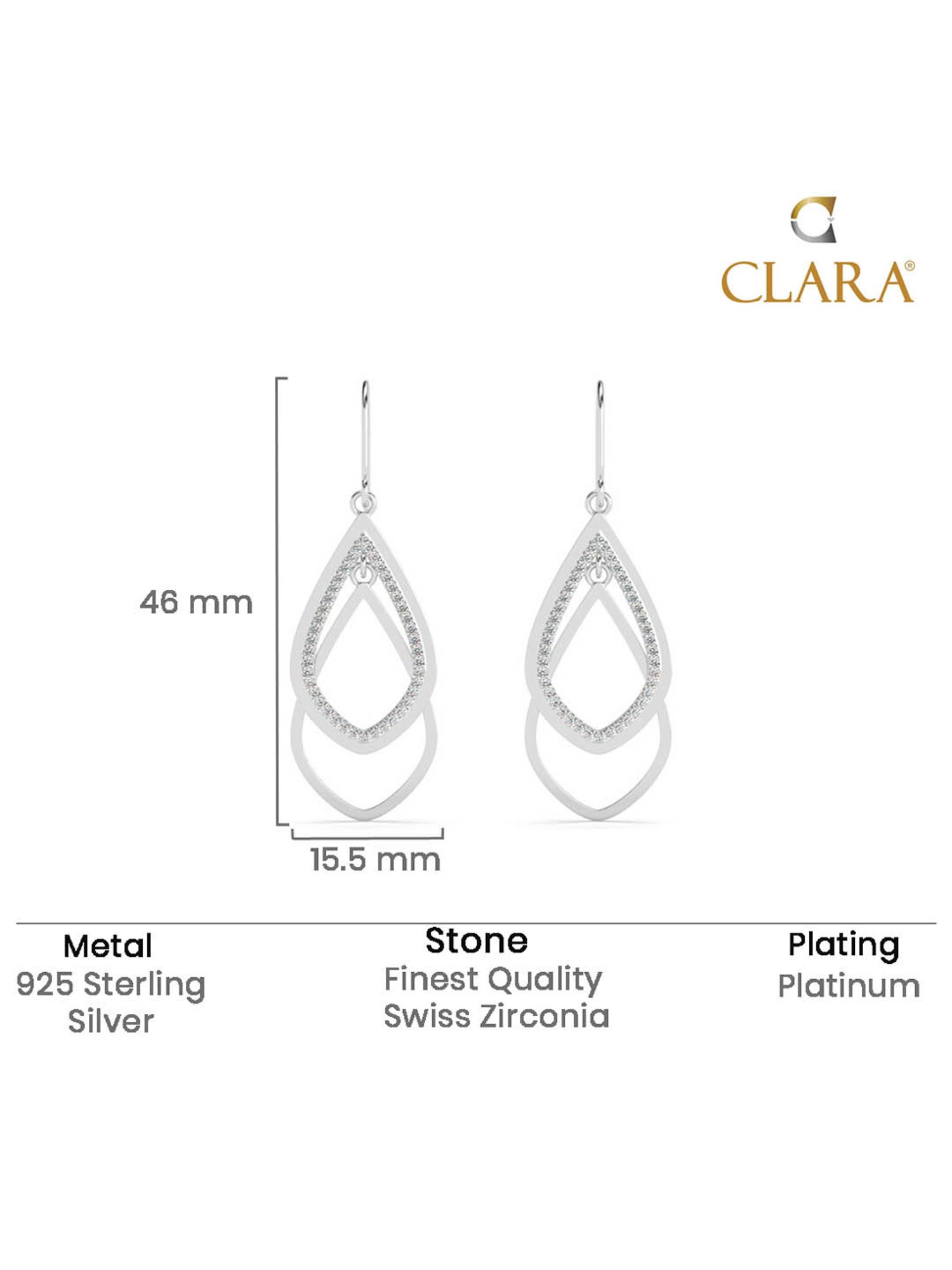 Clara 925 Sterling Silver Platinum Plated Swiss Zirconia Zita Leafy Drop Earrings Gift for Women
