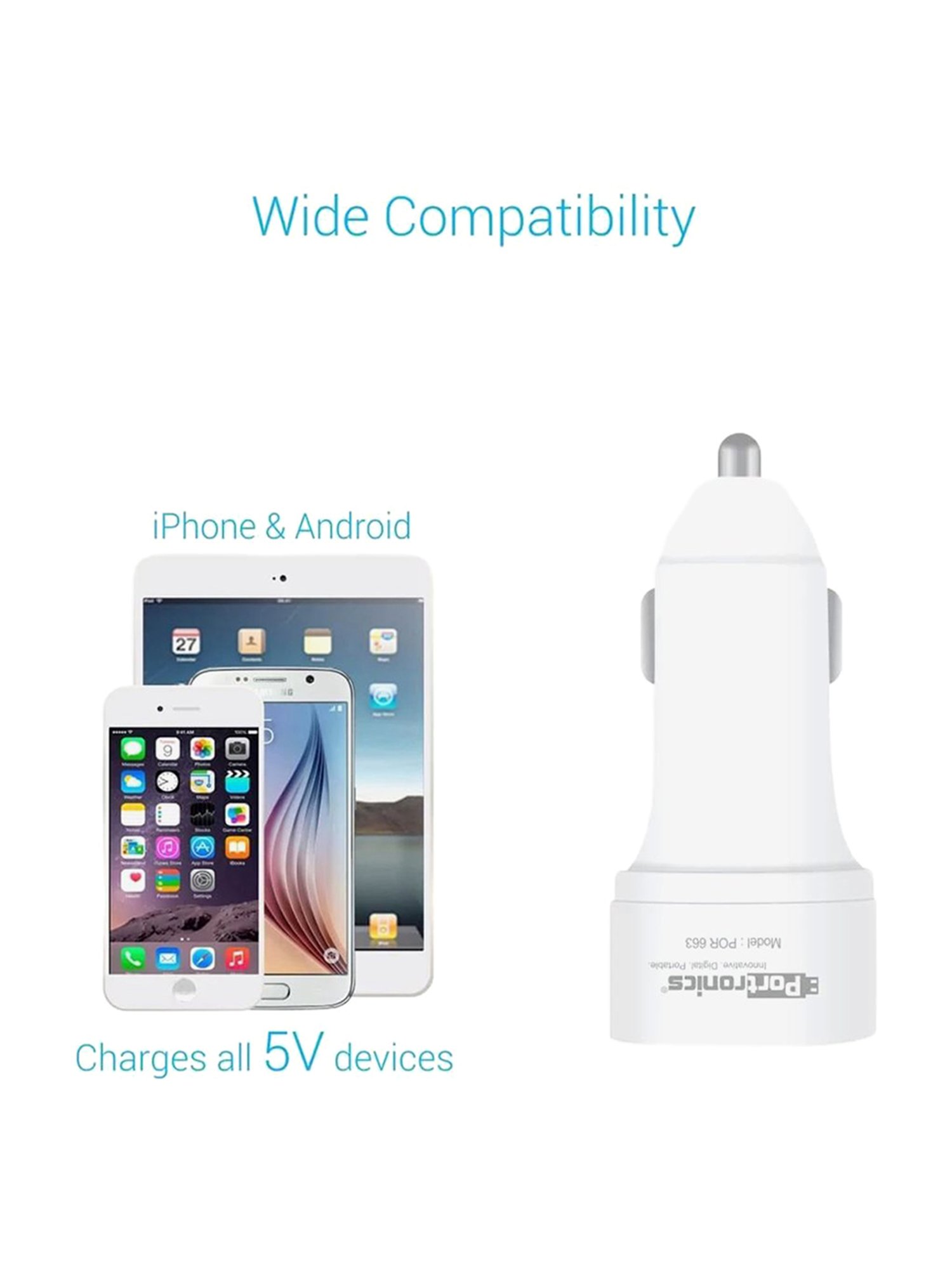 Portronics Car Power 2T 2.4A Car Charger with Dual USB Ports (White)