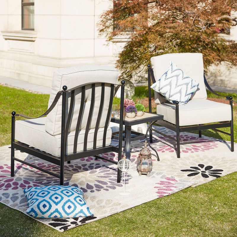 3pc Patio Steel Patio Seating Sets Cream - Lokatse