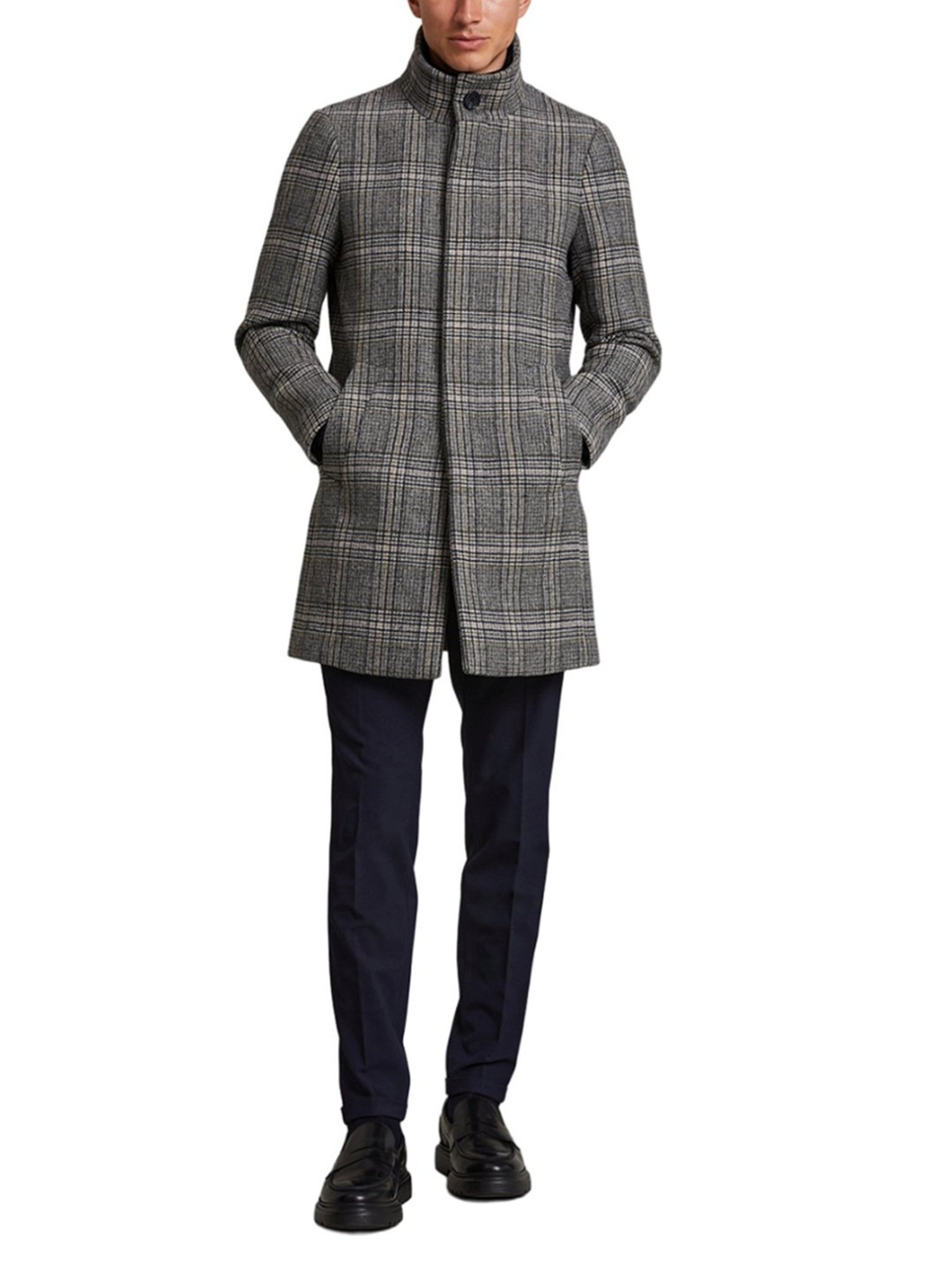 Matinique Grey Regular Fit Self Pattern Overcoat