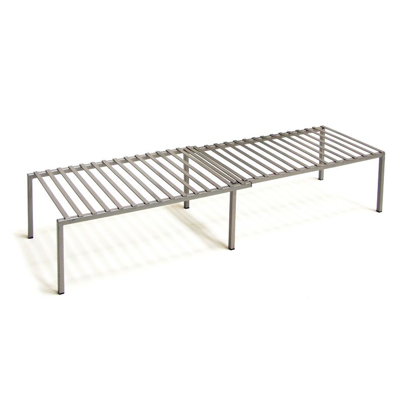 Seville Classics Iron Slat Expandable Kitchen Counter and Cabinet Shelf, Satin Pewter